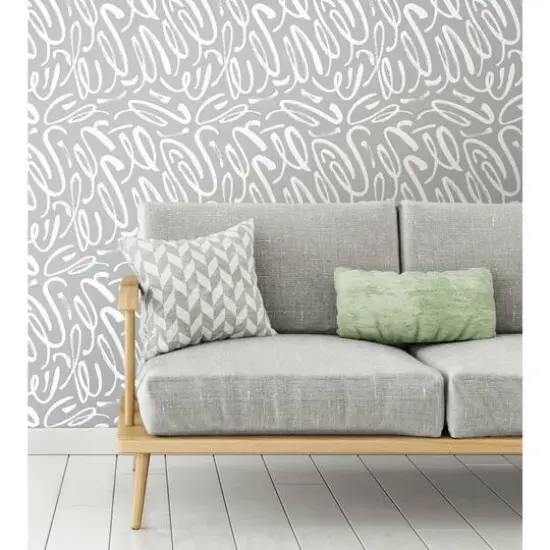 RoomMates Curly Strokes Peel & Stick Wallpaper Gray, White {7}