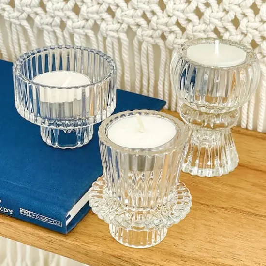 Kate Aspen&reg; Assorted Vintage Ribbed Clear Glass Candlestick Candle Holder Set {9}