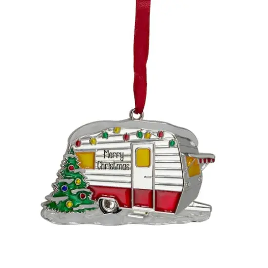 Silver Plated Camper Crystal Embellished Ornament {1}