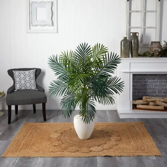 4.5ft. Golden Cane Palm Tree in White Oval Planter {6}