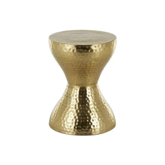 18.5" Gold Metal Hammered Accent Table with Hourglass Shape {9}