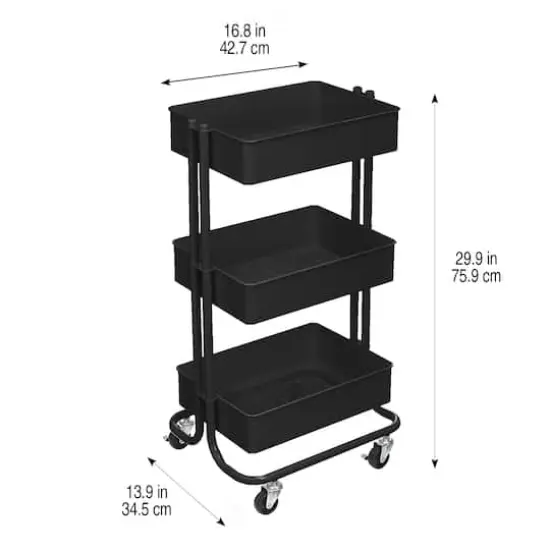 Lexington 3-Tier Rolling Cart by Simply Tidy&reg; Matte Black {4}