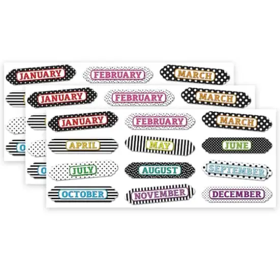 Ashley Productions Months of the Year Black & White Assorted Patterns Magnetic Die-Cut Timesavers & Labels, 3 Packs of 12 {1}