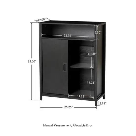 Glitzhome&reg; 32" Black Double Door Modern Storage Floor Cabinet {7}