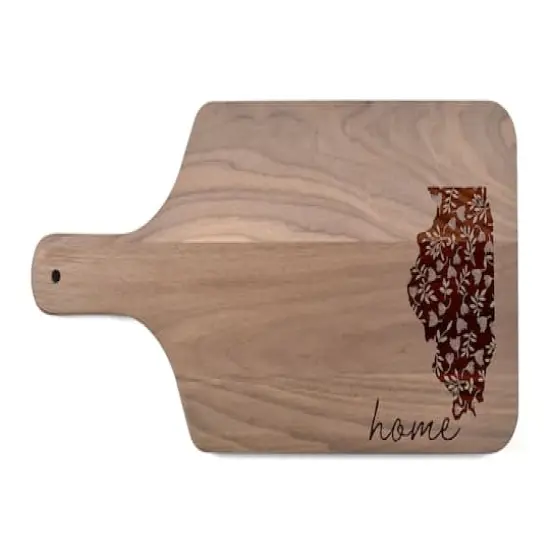 17" Floral Home State Walnut Paddle Cutting Board Illinois {1}