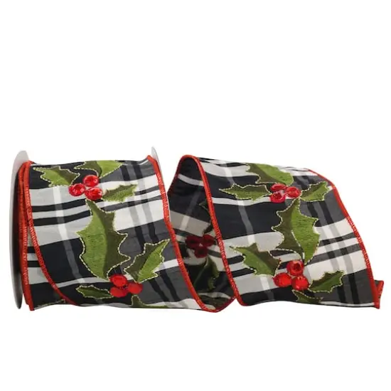 JAM Paper 4" x 5yd. Wired Plaid Holly & Plaid Ribbon {1}