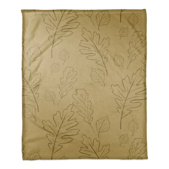 Mustard Yellow Leaf Patterned Coral Fleece Blanket {1}