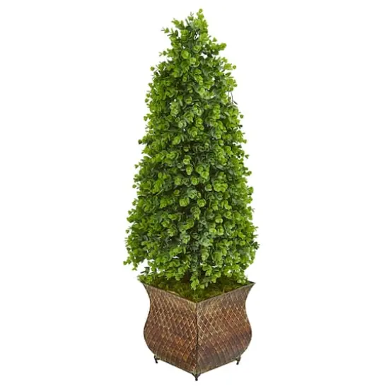 3.5ft. Eucalyptus Cone Topiary Tree in Metal Planter {1}