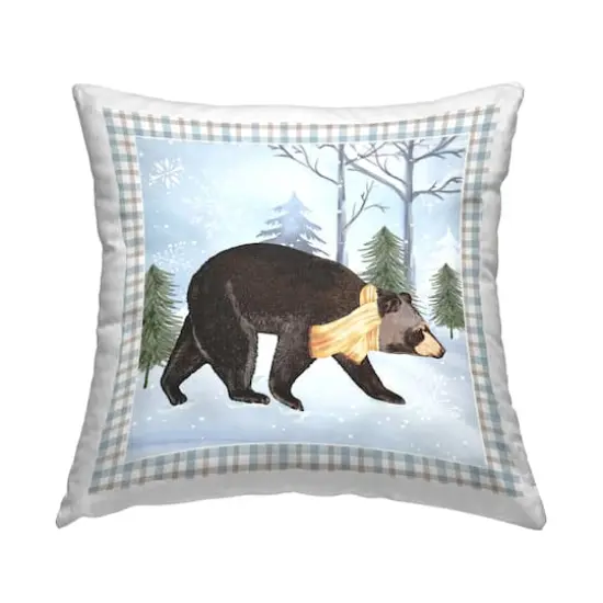 Stupell Industries Snowy Bear & Blue Tartan Border Throw Pillow {1}