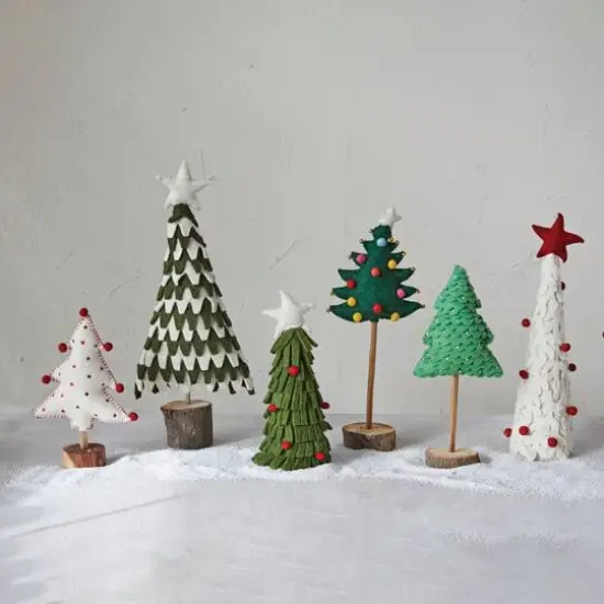 Hello Honey&reg; 15" Star-Topped Handmade Wool Felt Tree with Pom Poms, Jingle Bells & Wood Slice Base {3}