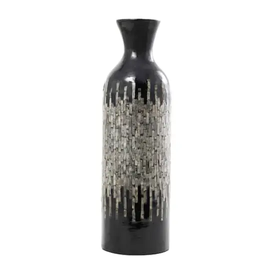 27" Black Capiz Shell Handmade Vase with Gray Ombre Design {3}