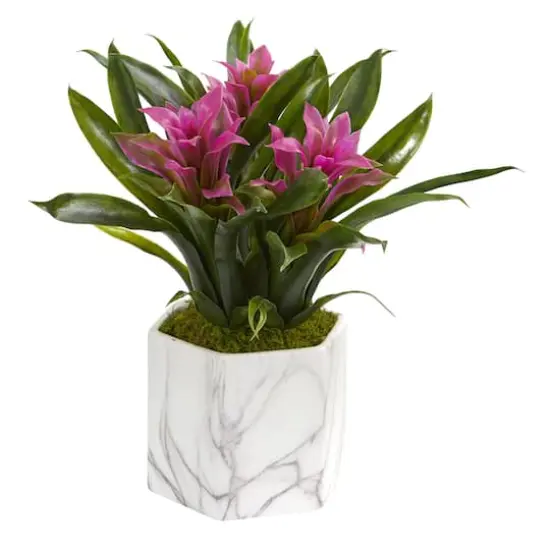 11" Purple Bromeliad in Marble Finished Vase {1}