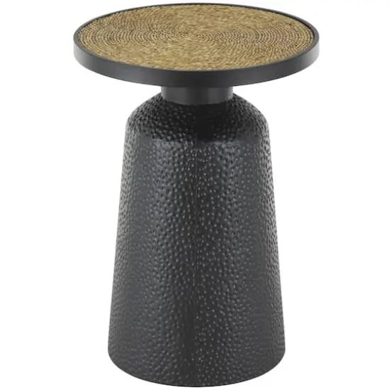 22.25" Black Metal Handmade Accent Table with Rope Tabletop {1}
