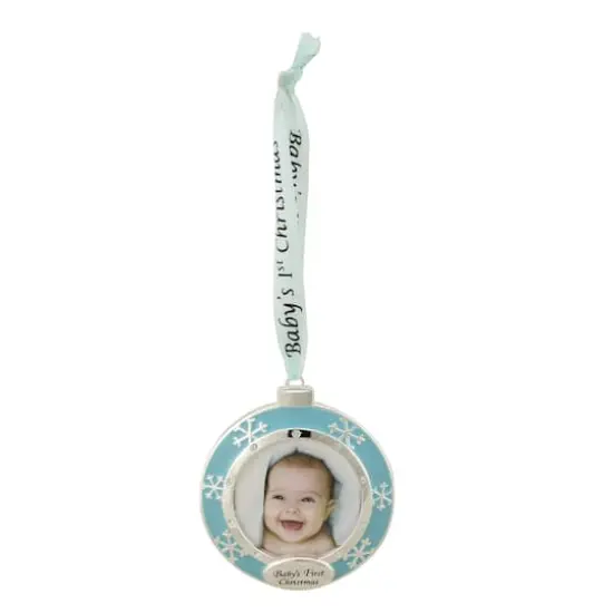 3" Blue & Silver "Baby's First Christmas" Framed Ornament {1}