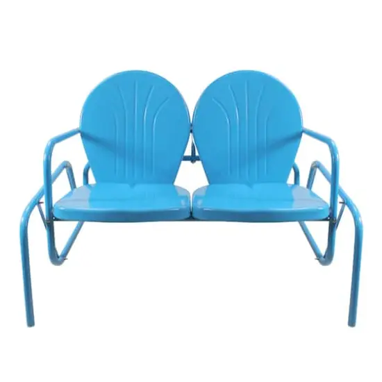 2-Person Outdoor Retro Metal Tulip Double Glider Patio Chair Turquoise Blue {1}