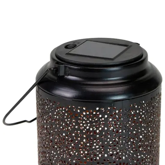 7" Black Outdoor Integrated Floral LED Solar Lantern with Handle {3}