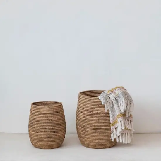 Hello Honey® Natural Handwoven Round Water Hyacinth Nesting Basket Set {3}