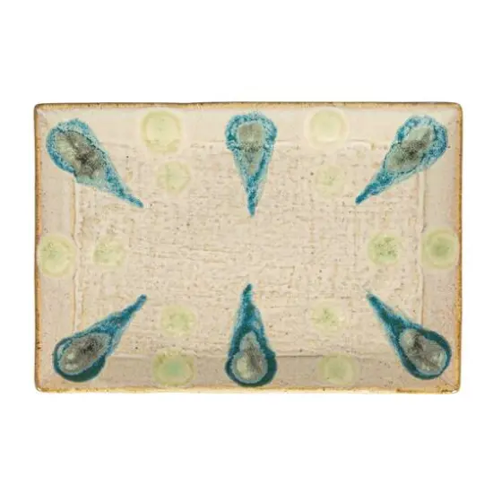 Hello Honey&reg; 9.25" Tan & Blue Geometric Stoneware Platter {10}
