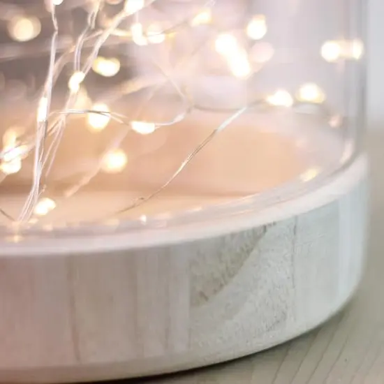 7" Transparent Glass Hurricane with Decorative Wooden Lid {5}