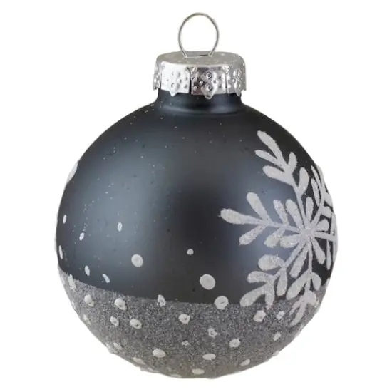 6ct. 4" Gray & White Snowflake Glass Ball Ornaments {4}