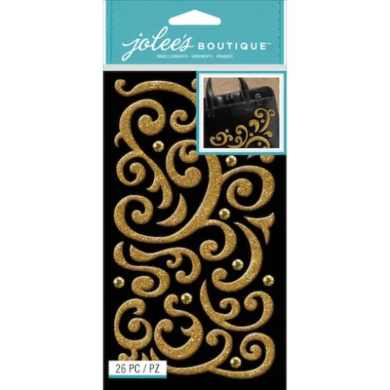 Jolee's Boutique Stickers-Gold Puffy Flourish & Gems {1}