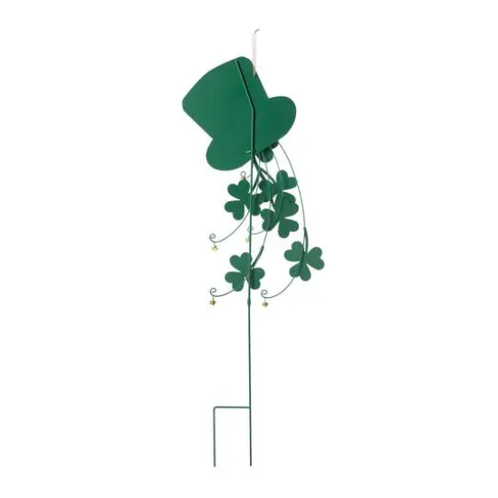 Glitzhome&reg; 42" St. Patrick's Metal Leprechaun Hat Shamrocks Yard Stake {6}