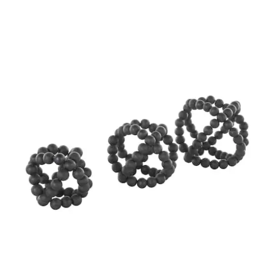 Black Wood Beaded Orbs Set {4}