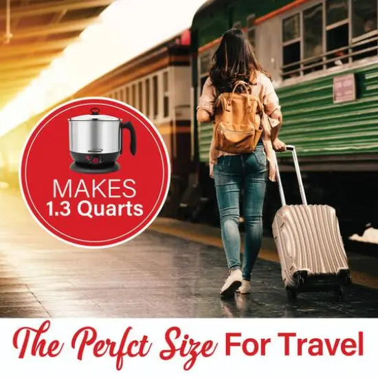 Brentwood Black 1.3qt. 600 Watt Stainless Steel Cordless Electric Hot Pot Cooker & Food Steamer With Swivel Base {9}