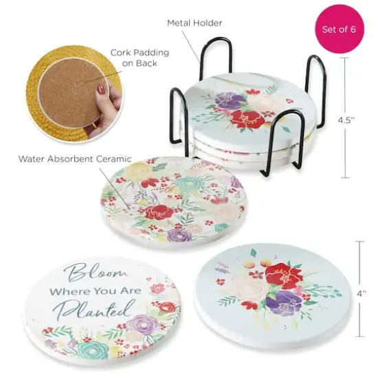 Kate Aspen&reg; Garden Blooms Ceramic Coasters with Holder, 6ct. {8}