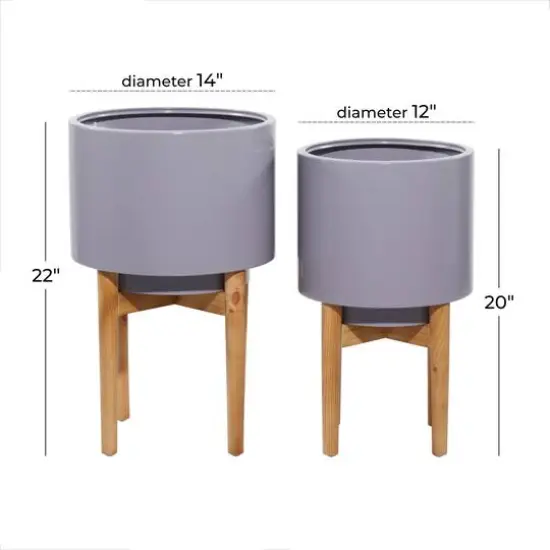 Gray Iron Contemporary Planter with Natural Legs Set {8}