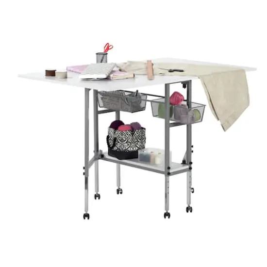 Sew Ready Craft Table with Storage Basket & Shelf {11}