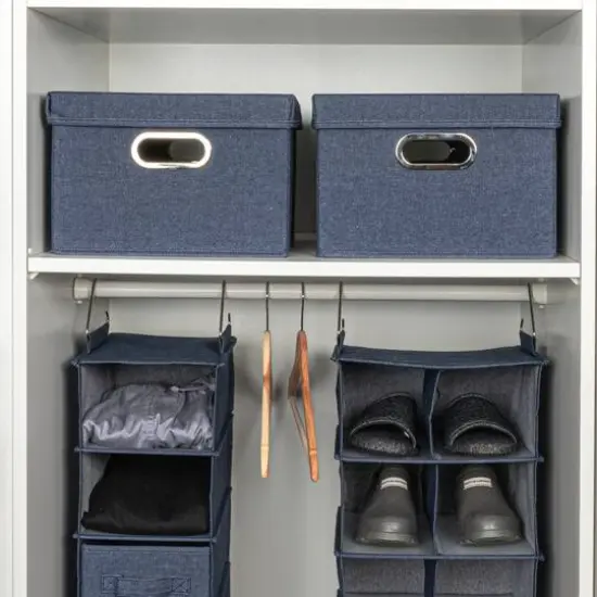 Household Essentials 15" Denim Blue Collapsible Cotton Blend Storage Box with Lid, 2ct. {4}