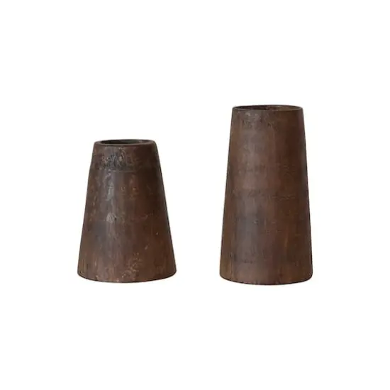 Hello Honey&reg; Brown Round Reclaimed Wood Vase with Distressed Finish Set {3}