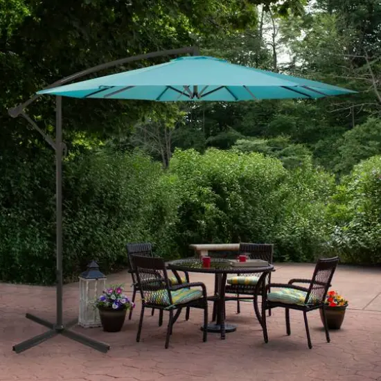 10ft. Offset Outdoor Patio Umbrella with Hand Crank Turquoise Blue {3}