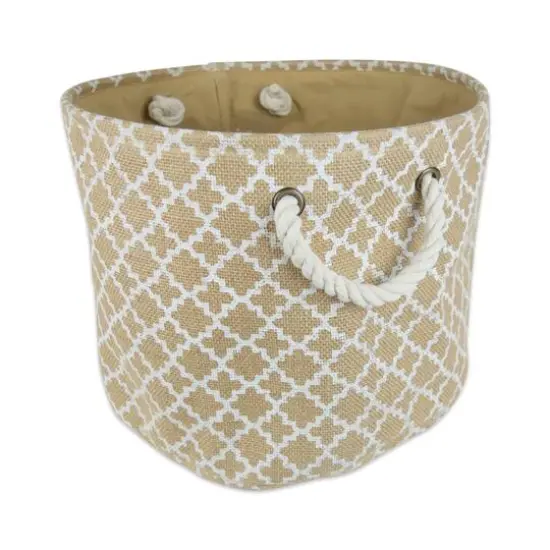 DII&reg; 12" Round Lattice Burlap Bin White {1}