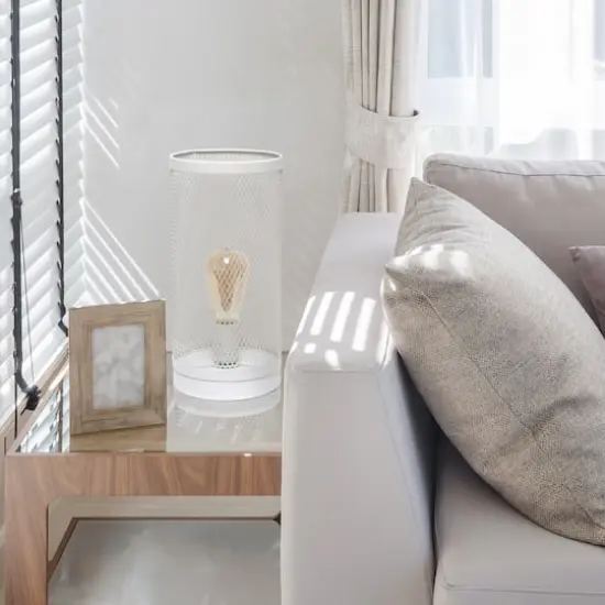 Simple Designs 13" Mesh Cylindrical Steel Table Lamp White {6}