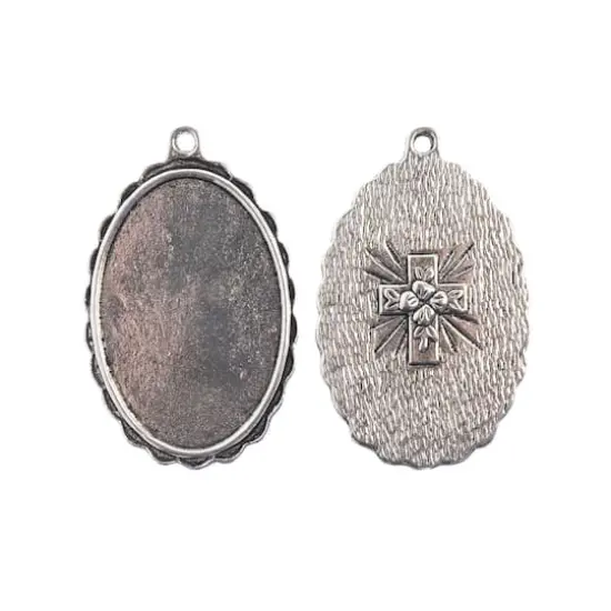 John Bead 32mm Antique Silver Oval Pendant Frames, 3ct. {1}