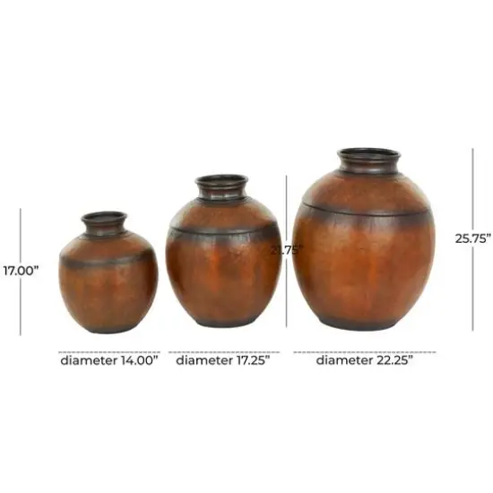Brown Metal Antique Style Round Pot Floor Vase Set {8}