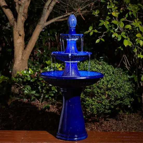 Glitzhome&reg; 45" 3-Tier Ceramic Outdoor Fountain Cobalt Blue {4}
