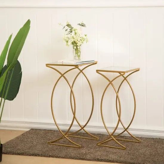 Glitzhome&reg; Metal Tall Accent Table with Glass Top Set Gold {4}