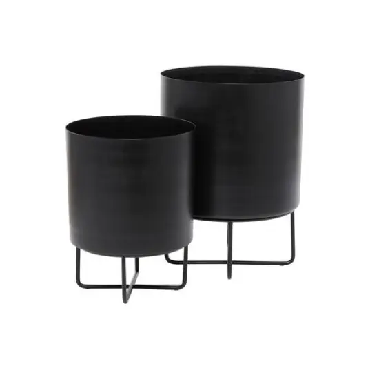 Black Modern Planter, Set of 2" 16", 13" {4}