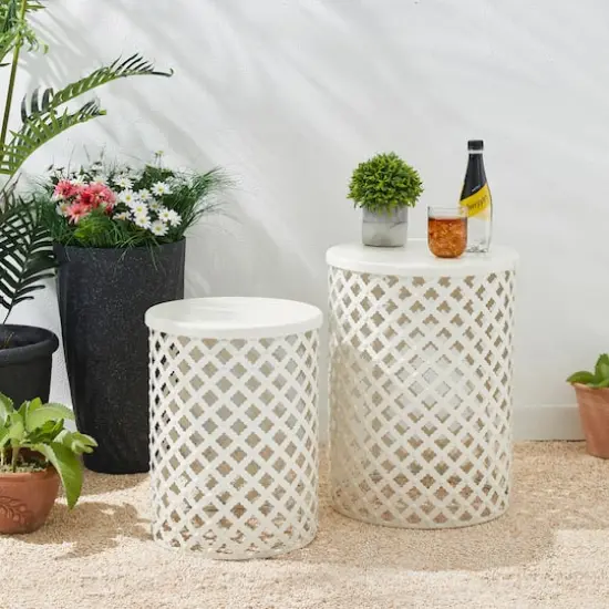Glitzhome&reg; Multi-Functional Metal White Garden Stool Set {5}