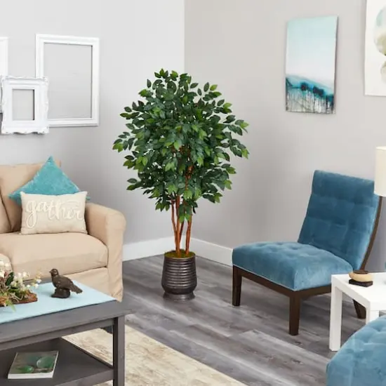 5ft. Sakaki Artificial Tree in Ribbed Metal Planter {5}