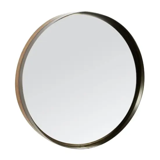 32" Black & Brown Metal Modern Wall Mirror {1}