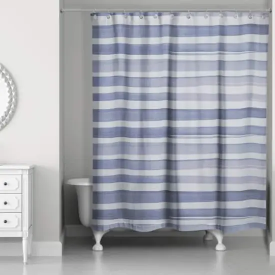Watercolor Stripes Shower Curtain, 71" x 74" Blue {3}