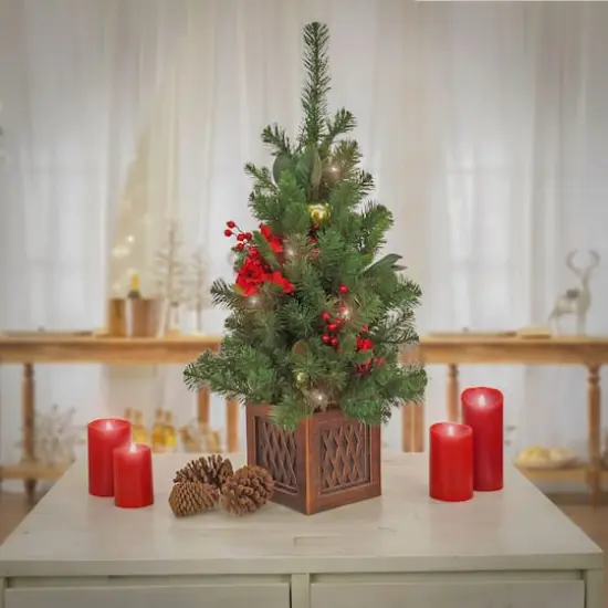 3ft. Pre-Lit Vienna Waltz Artificial Christmas Tree in Lattice Planter, Warm White LED Lights {3}