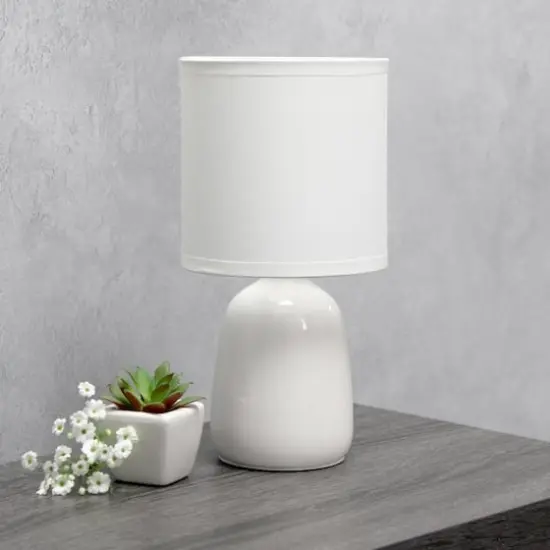 Simple Designs 10" Thimble Base Ceramic Table Lamp Off White {3}