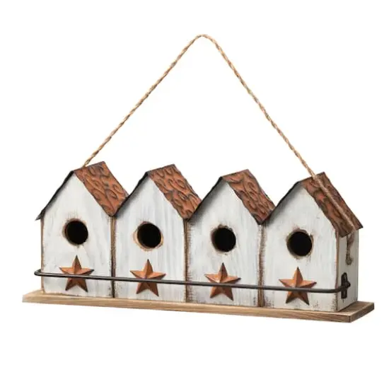 Glitzhome&reg; 17" Retro White Distressed Wood Birdhouse with Perch {1}