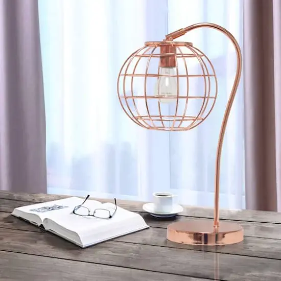 Lalia Home 20" Arched Metal Cage Table Lamp Rose Gold {5}