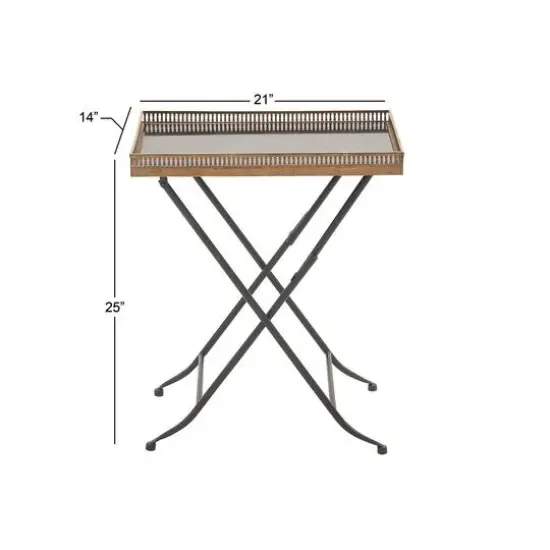 25" Gold Iron & Marble Traditional Accent Table {6}